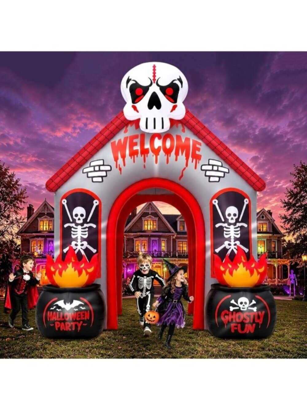 12FT Halloween Skeleton Arch Inflatables Archway Ghost Red Black Skeleton House - Picture 3 of 7